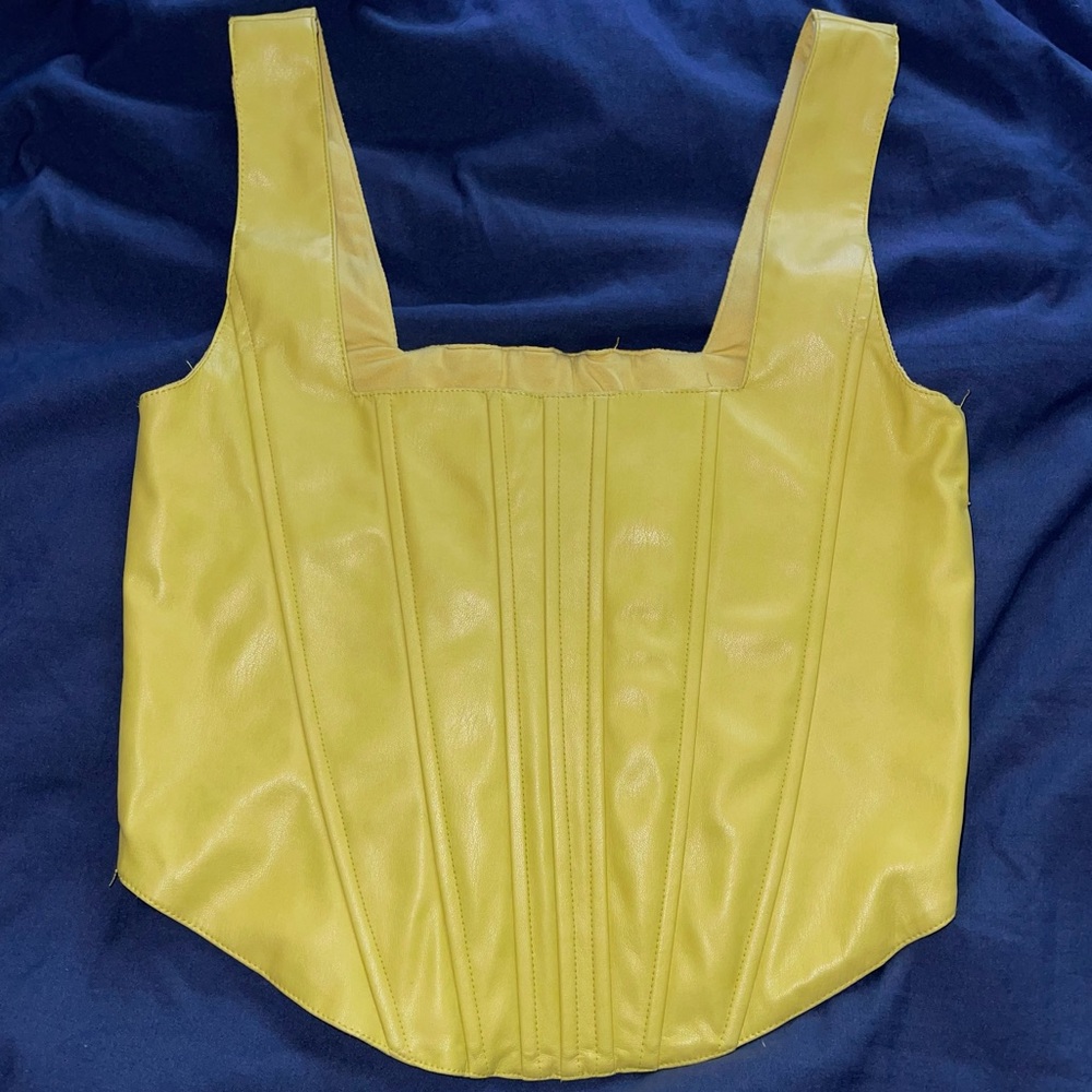 7 for All Mankind Tops | Yellow Faux Leather Corset Crop Top